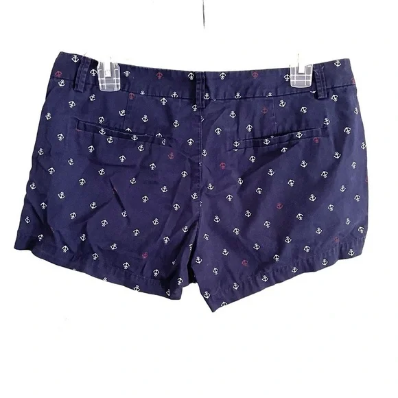 UNIQLO Mini Shorts 8 Anchor Print Navy Blue Red White Nautical Boat Vacation - Picture 3 of 3